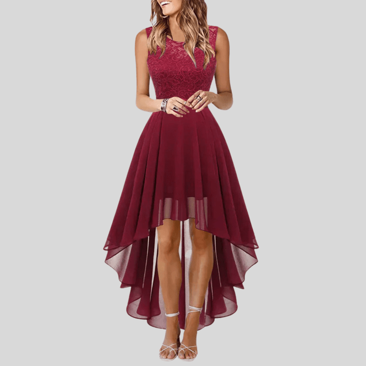 Grace - Formal Women's Wedding Guest Dress with Lace Bodice and High Low Hem