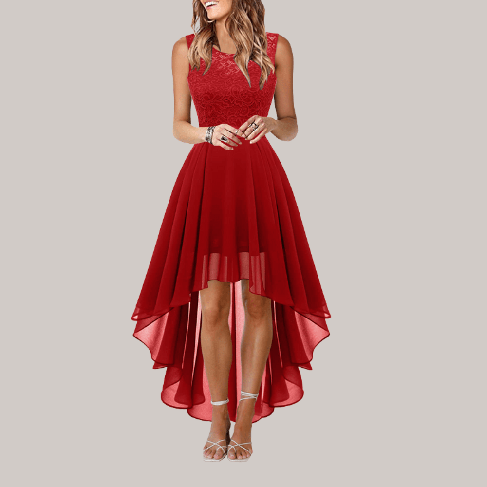 Grace - Formal Women's Wedding Guest Dress with Lace Bodice and High Low Hem
