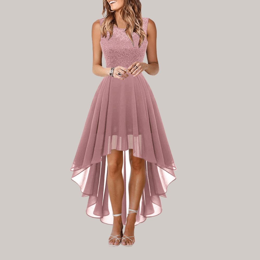 Grace - Formal Women's Wedding Guest Dress with Lace Bodice and High Low Hem