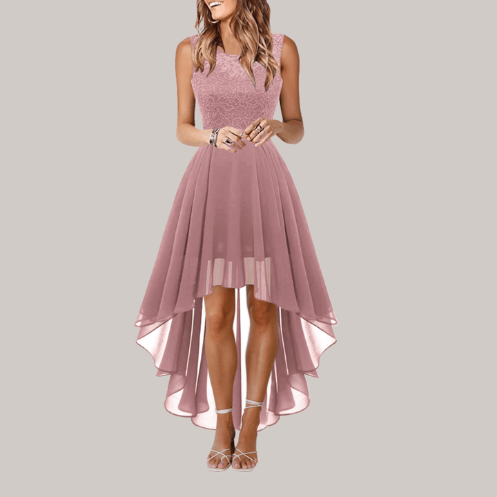 Grace - Formal Women's Wedding Guest Dress with Lace Bodice and High Low Hem