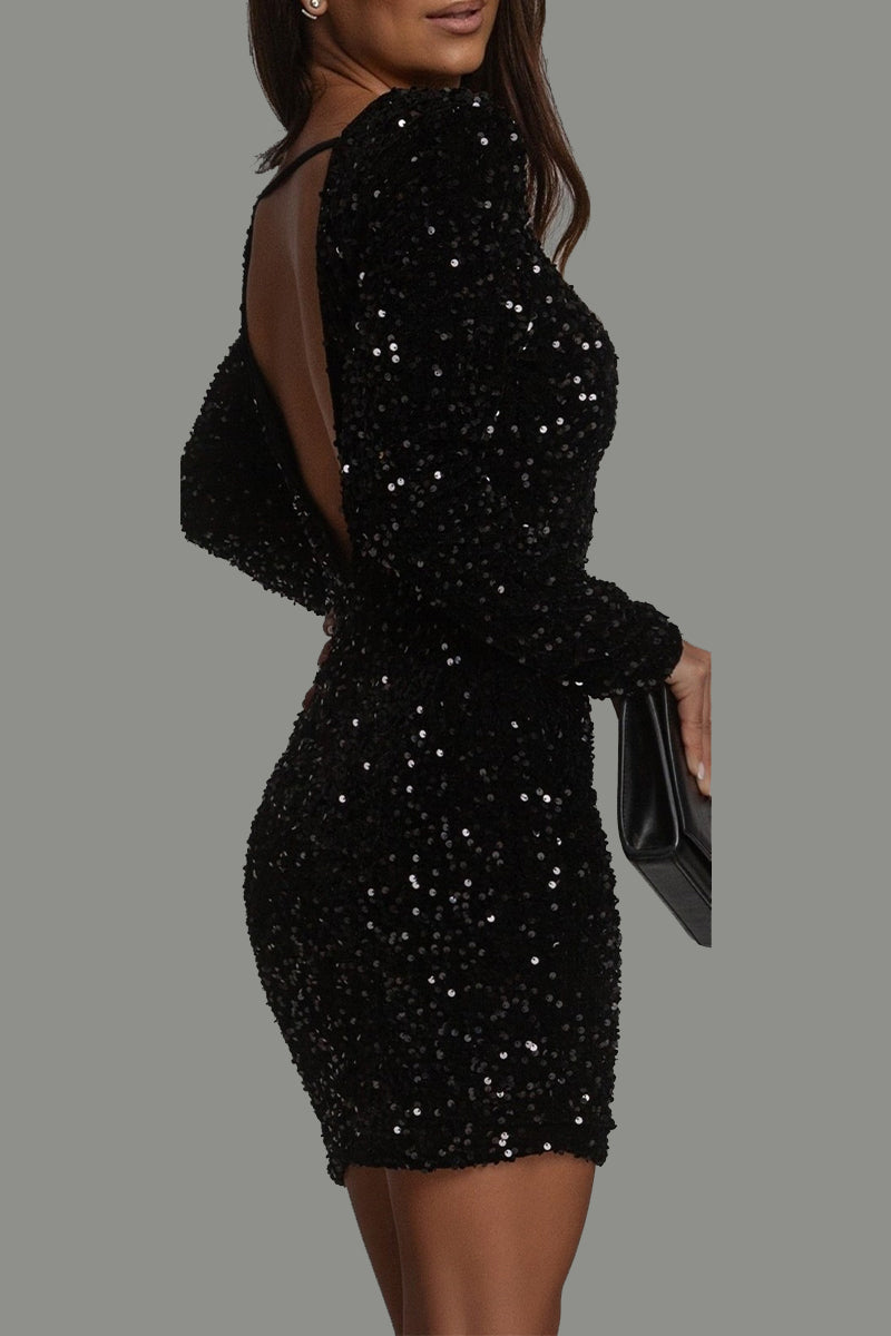 Grace - Women's Wedding Guest Dress with Long Sleeves and Round Neck