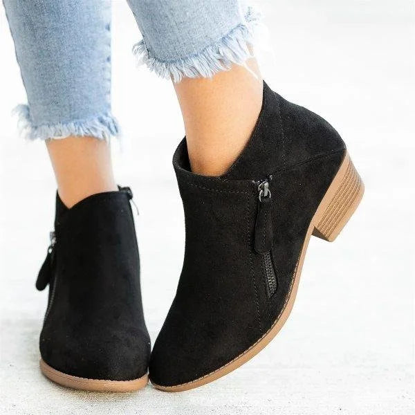Grace - Vintage Women's Comfort Heels with Side Zip and Block Heel Design