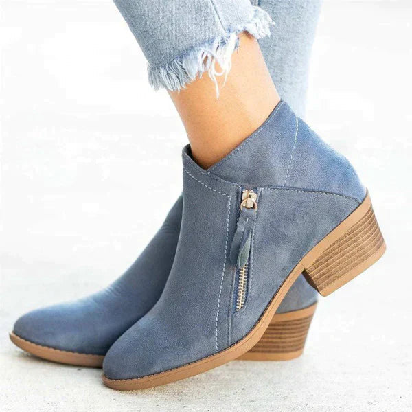 Grace - Vintage Women's Comfort Heels with Side Zip and Block Heel Design