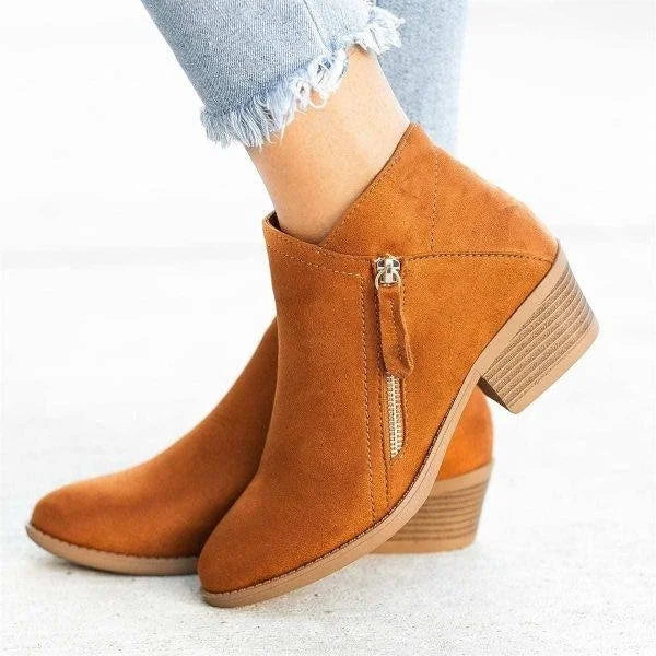 Grace - Vintage Women's Comfort Heels with Side Zip and Block Heel Design
