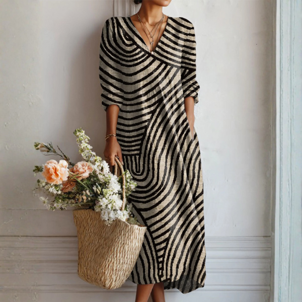 Grace - Vintage Women's Maxi Dress with V-Neck and Long Sleeves