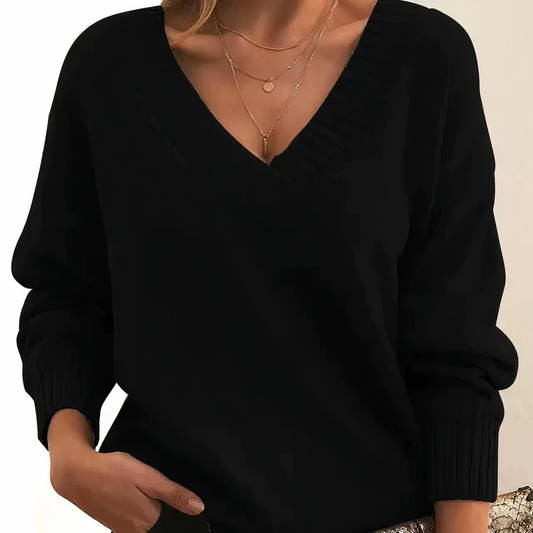 Grace - Women's Jumper for Autumn with V Neck and Relaxed Fit