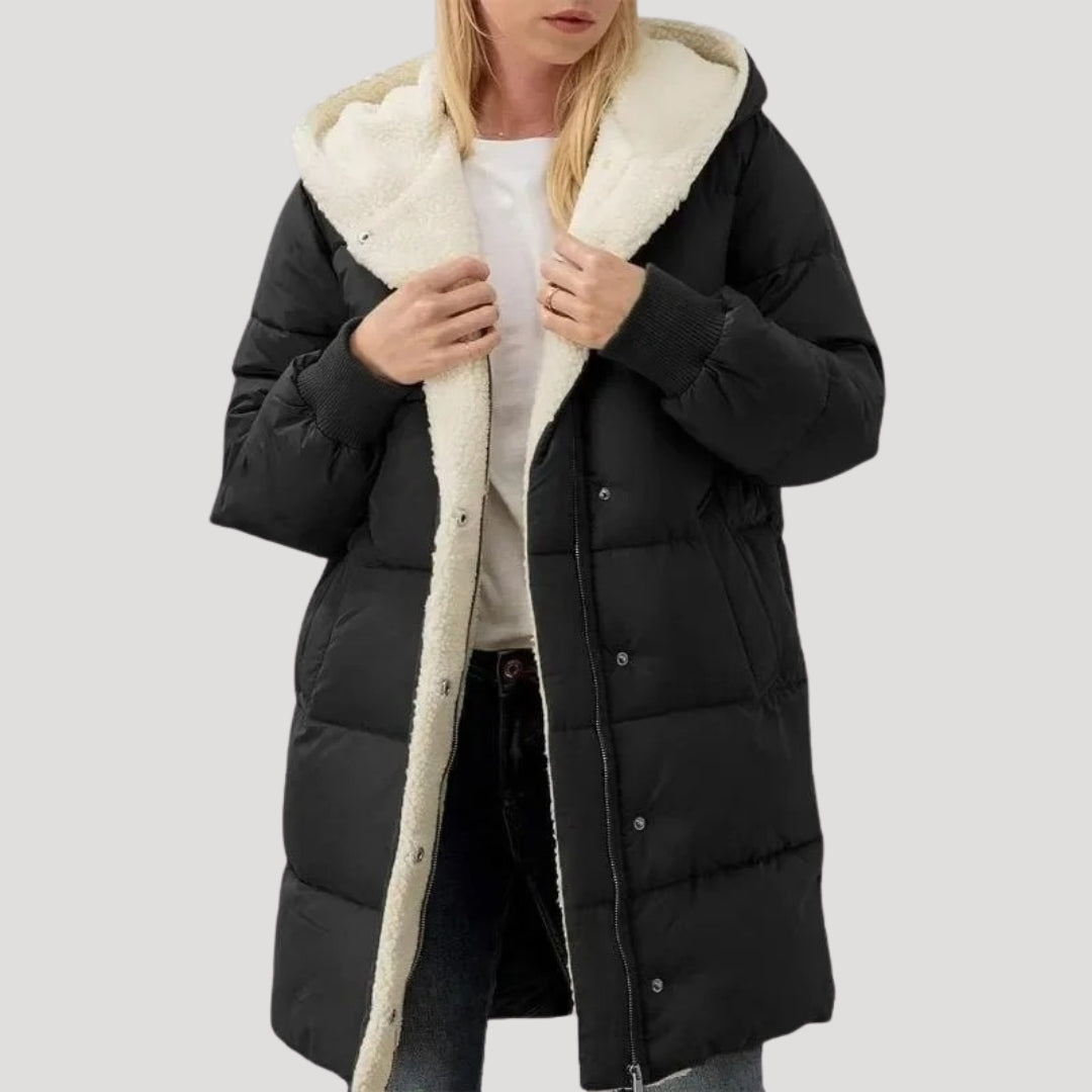 Grace - Women’s warm fleece lined puffer jacket with hood and ribbed cuffs