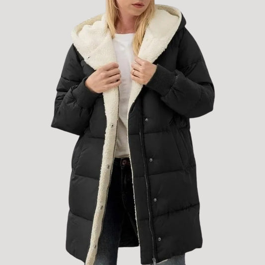 Grace - Women’s warm fleece lined puffer jacket with hood and ribbed cuffs