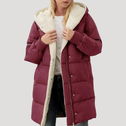 Grace - Women’s warm fleece lined puffer jacket with hood and ribbed cuffs