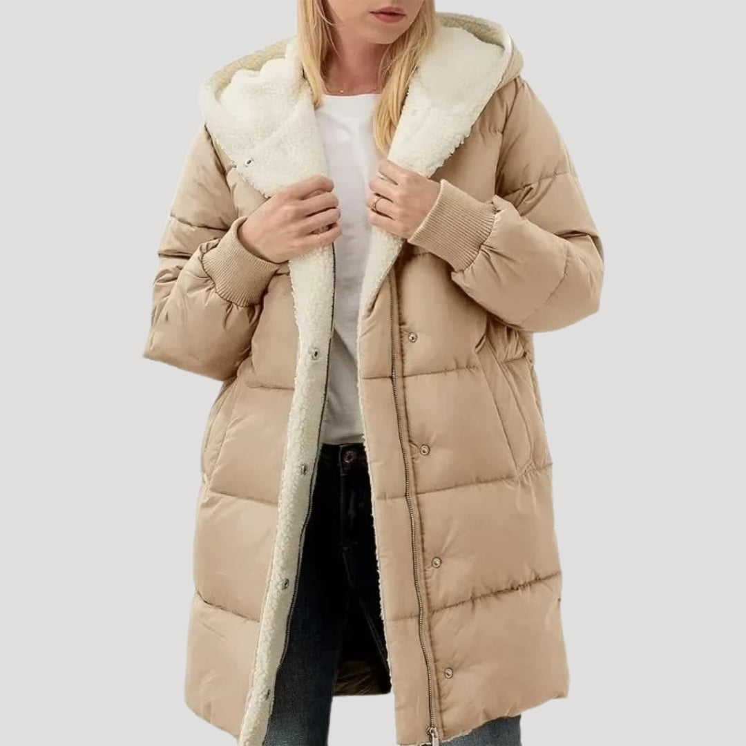 Grace - Women’s warm fleece lined puffer jacket with hood and ribbed cuffs