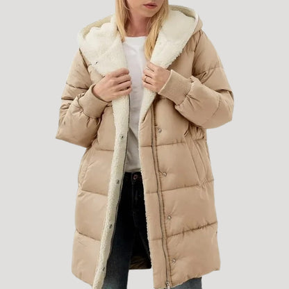 Grace - Women’s warm fleece lined puffer jacket with hood and ribbed cuffs