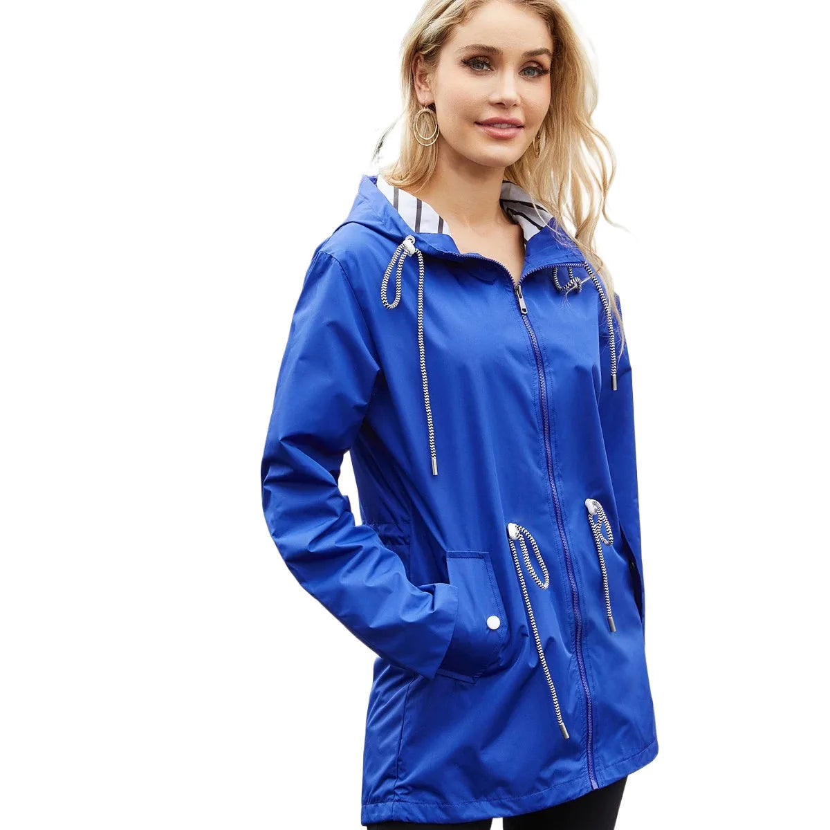 Amelia - Women's Raincoat for Autumn with Drawstring Hood and Snap Pockets