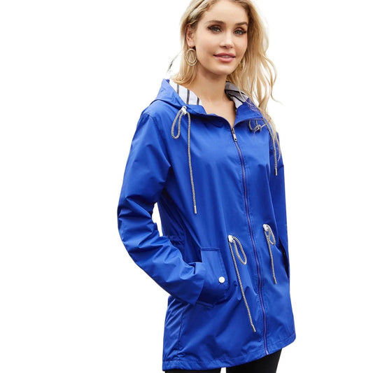 Amelia - Women's Raincoat for Autumn with Drawstring Hood and Snap Pockets