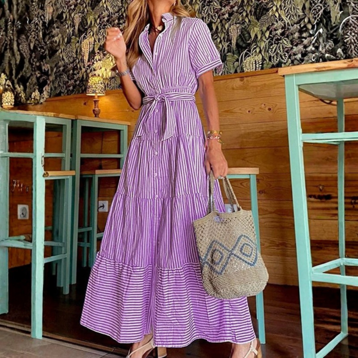 Hannah - Boho Women's Maxi Dress with Tiered Skirt and Belted Waist