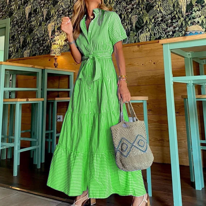 Hannah - Boho Women's Maxi Dress with Tiered Skirt and Belted Waist