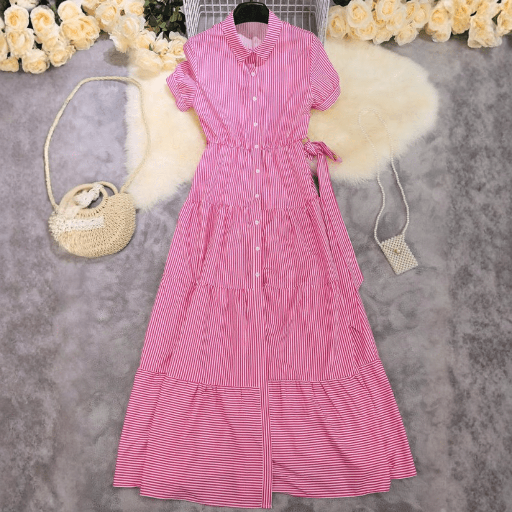 Hannah - Boho Women's Maxi Dress with Tiered Skirt and Belted Waist