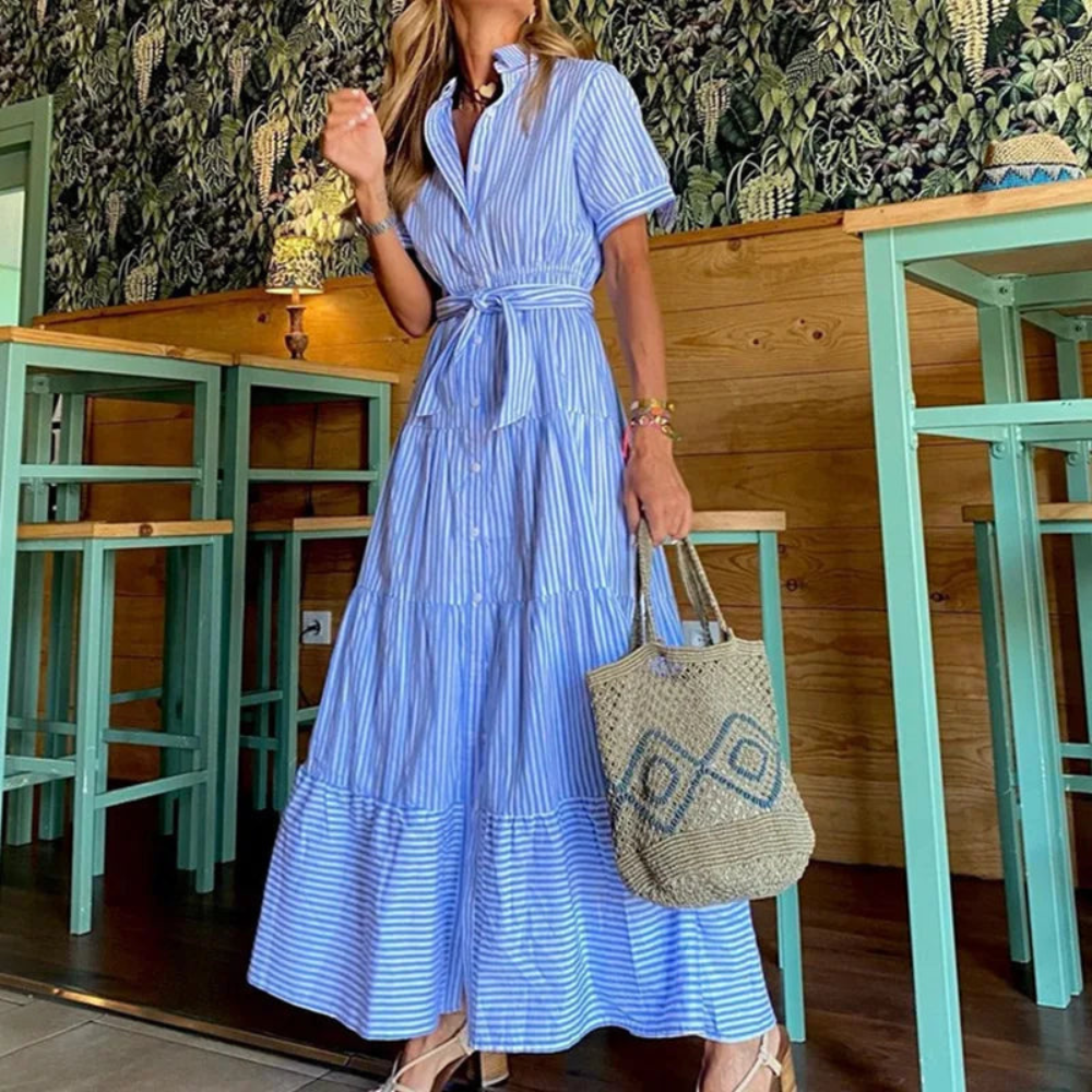 Hannah - Boho Women's Maxi Dress with Tiered Skirt and Belted Waist