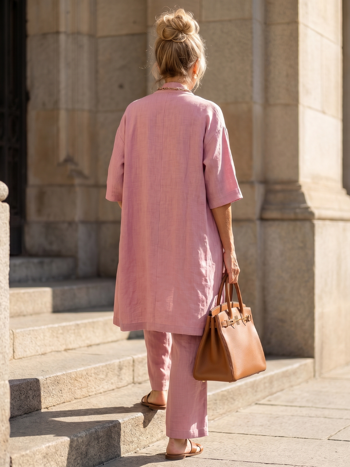 Hannah - Boho Women's Relaxed Linen 3-Piece Set with Kimono Cardigan and Wide Trousers