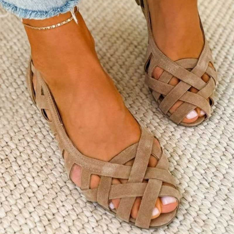 Hannah - Casual Women's Orthopedic Flat Sandals with Woven Cross Strap and Open Toe