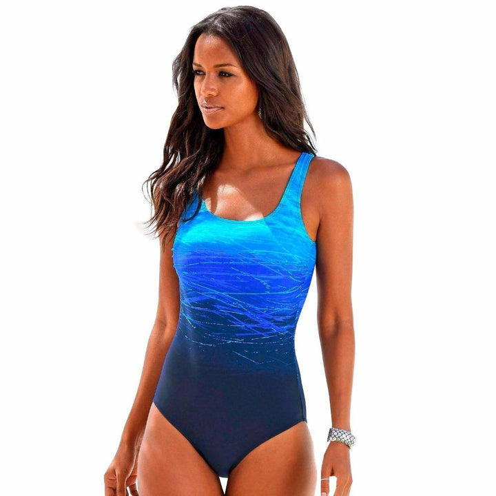 Hannah - Casual Women's Swimsuit with Scoop Neck and Gradient Ombre Print Detail