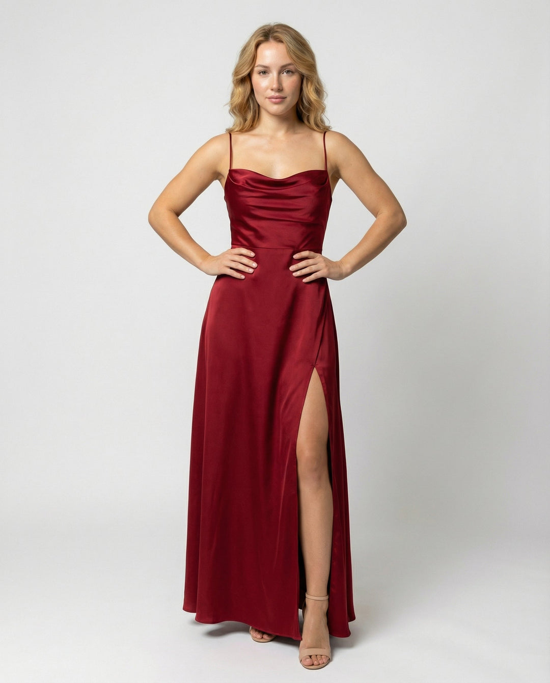 Hannah - Elegant Women's Wedding Guest Maxi Dress with Cowl Neck and High Split