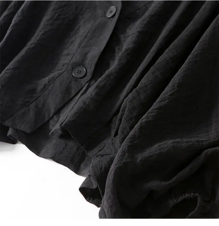Hannah - Oversized Women's Linen Blouse with V-Neck and Billowed Sleeves