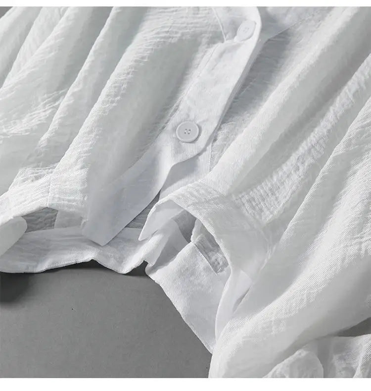 Hannah - Oversized Women's Linen Blouse with V-Neck and Billowed Sleeves