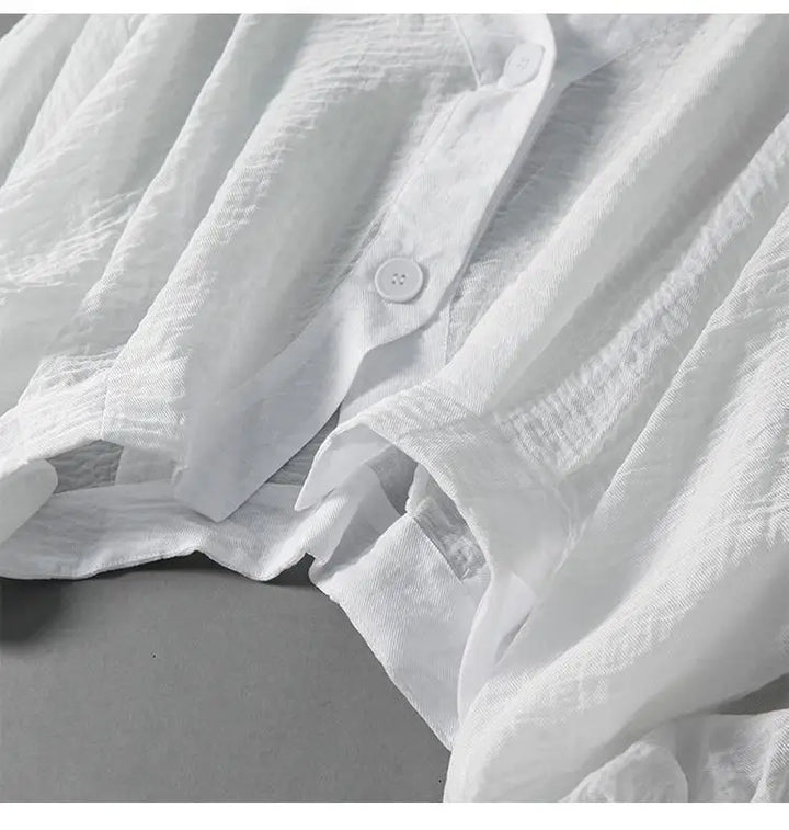 Hannah - Oversized Women's Linen Blouse with V-Neck and Billowed Sleeves