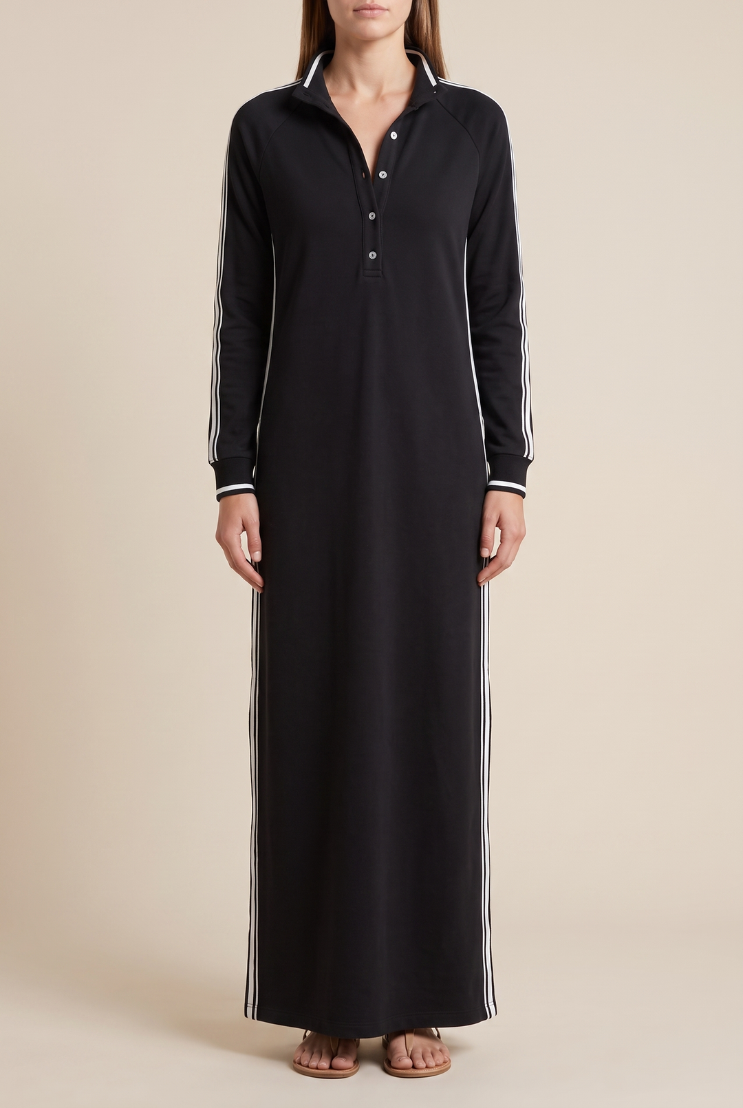 Hannah - Preppy Wedding Guest Dress for Women with Polo Collar and Striped Sleeves