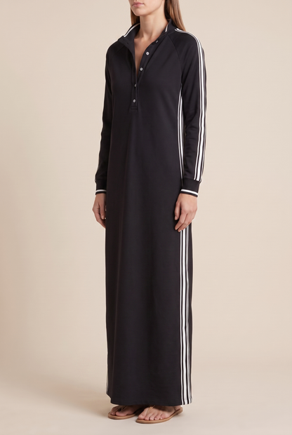 Hannah - Preppy Wedding Guest Dress for Women with Polo Collar and Striped Sleeves