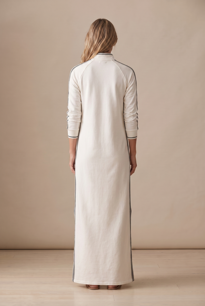 Hannah - Preppy Wedding Guest Dress for Women with Polo Collar and Striped Sleeves