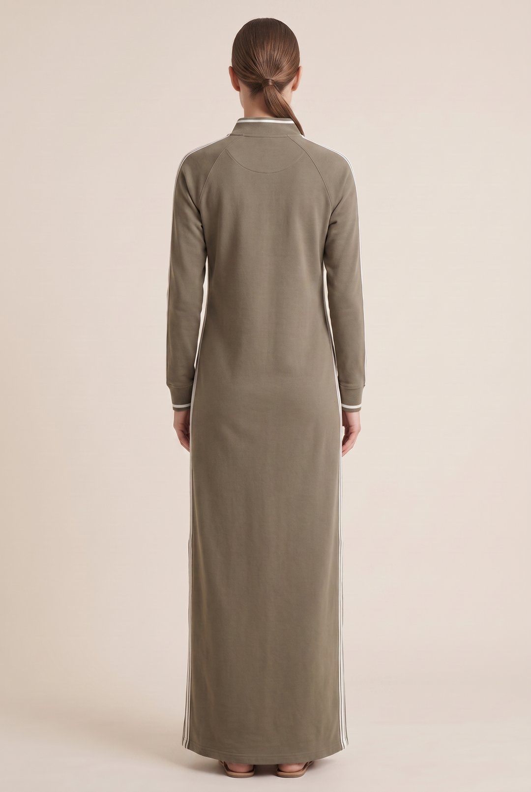 Hannah - Preppy Wedding Guest Dress for Women with Polo Collar and Striped Sleeves
