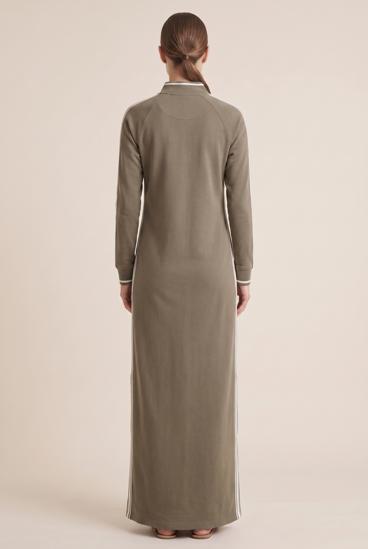 Hannah - Preppy Wedding Guest Dress for Women with Polo Collar and Striped Sleeves