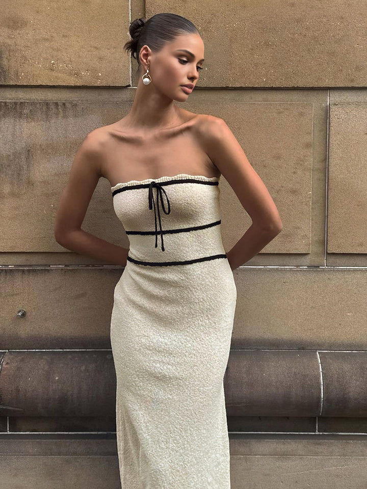 Harper - Chic Women's Wedding Guest Dress with Strapless Bodice and Contrast Trim