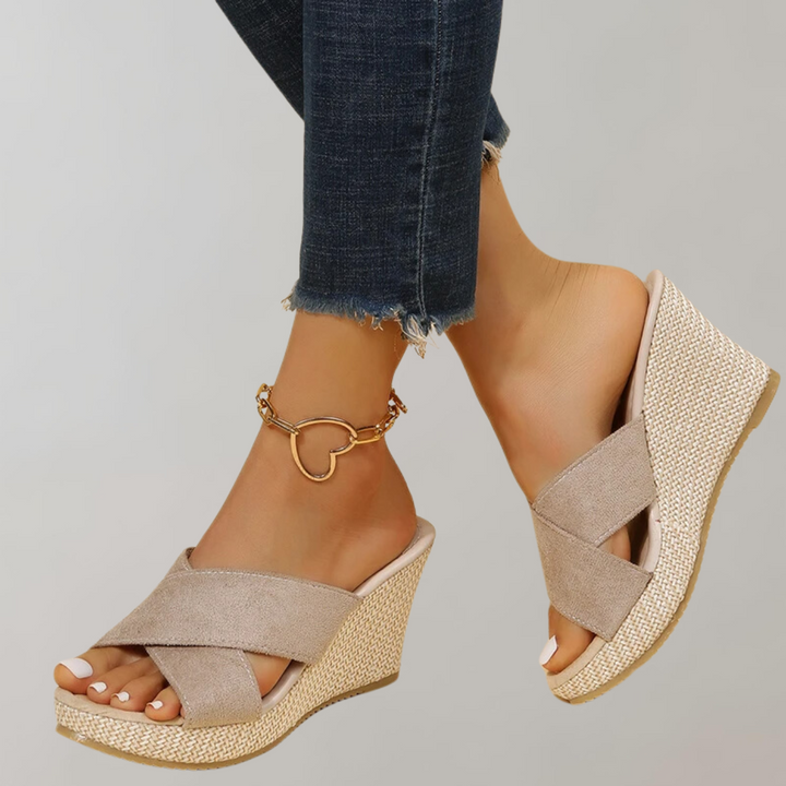 Harriet - Chic Women's Sandals with Crossover Strap and Woven Wedge Heel