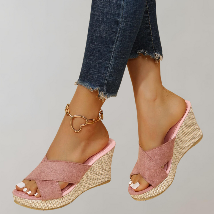 Harriet - Chic Women's Sandals with Crossover Strap and Woven Wedge Heel