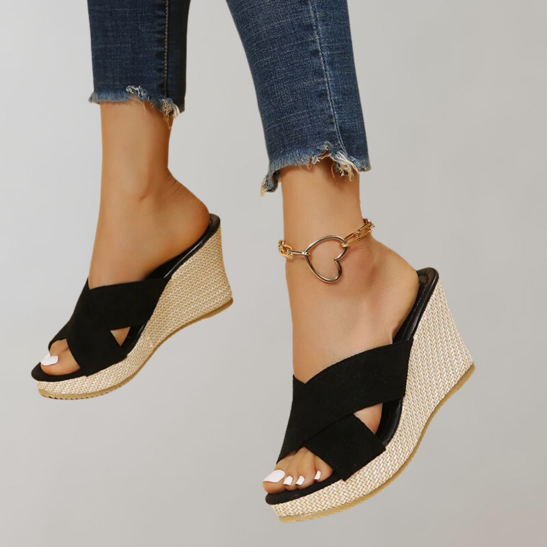Harriet - Chic Women's Sandals with Crossover Strap and Woven Wedge Heel