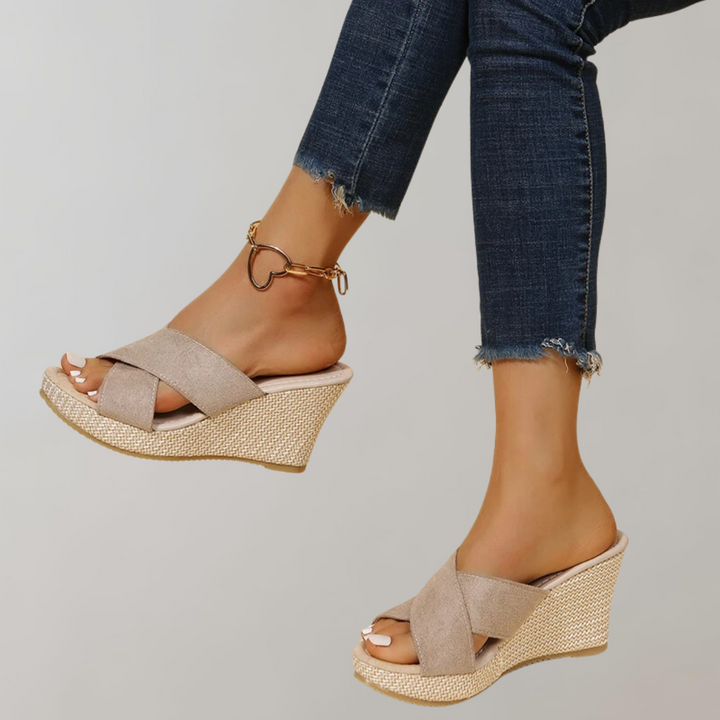 Harriet - Chic Women's Sandals with Crossover Strap and Woven Wedge Heel