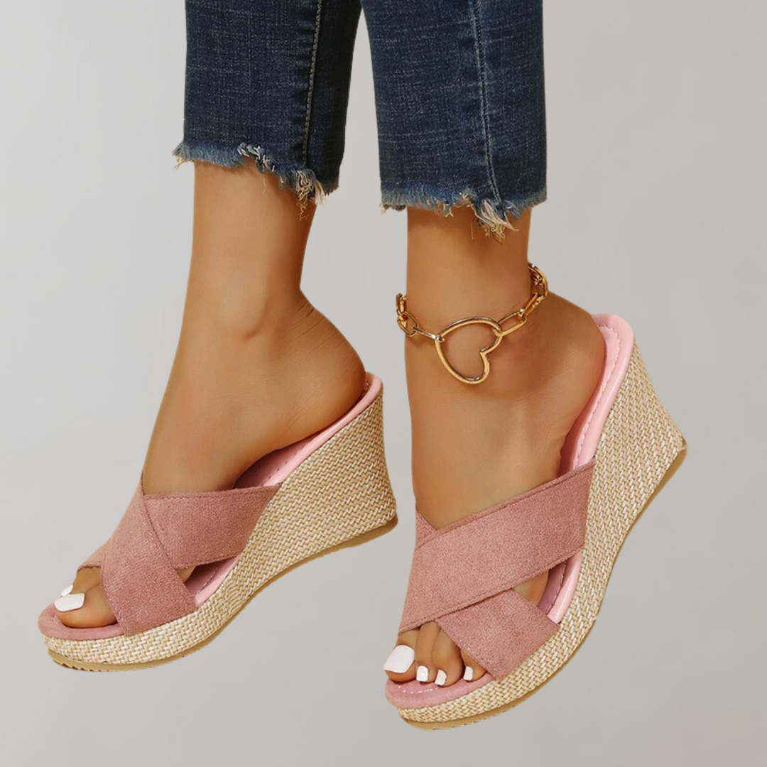Harriet - Chic Women's Sandals with Crossover Strap and Woven Wedge Heel