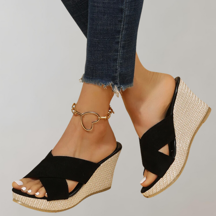 Harriet - Chic Women's Sandals with Crossover Strap and Woven Wedge Heel
