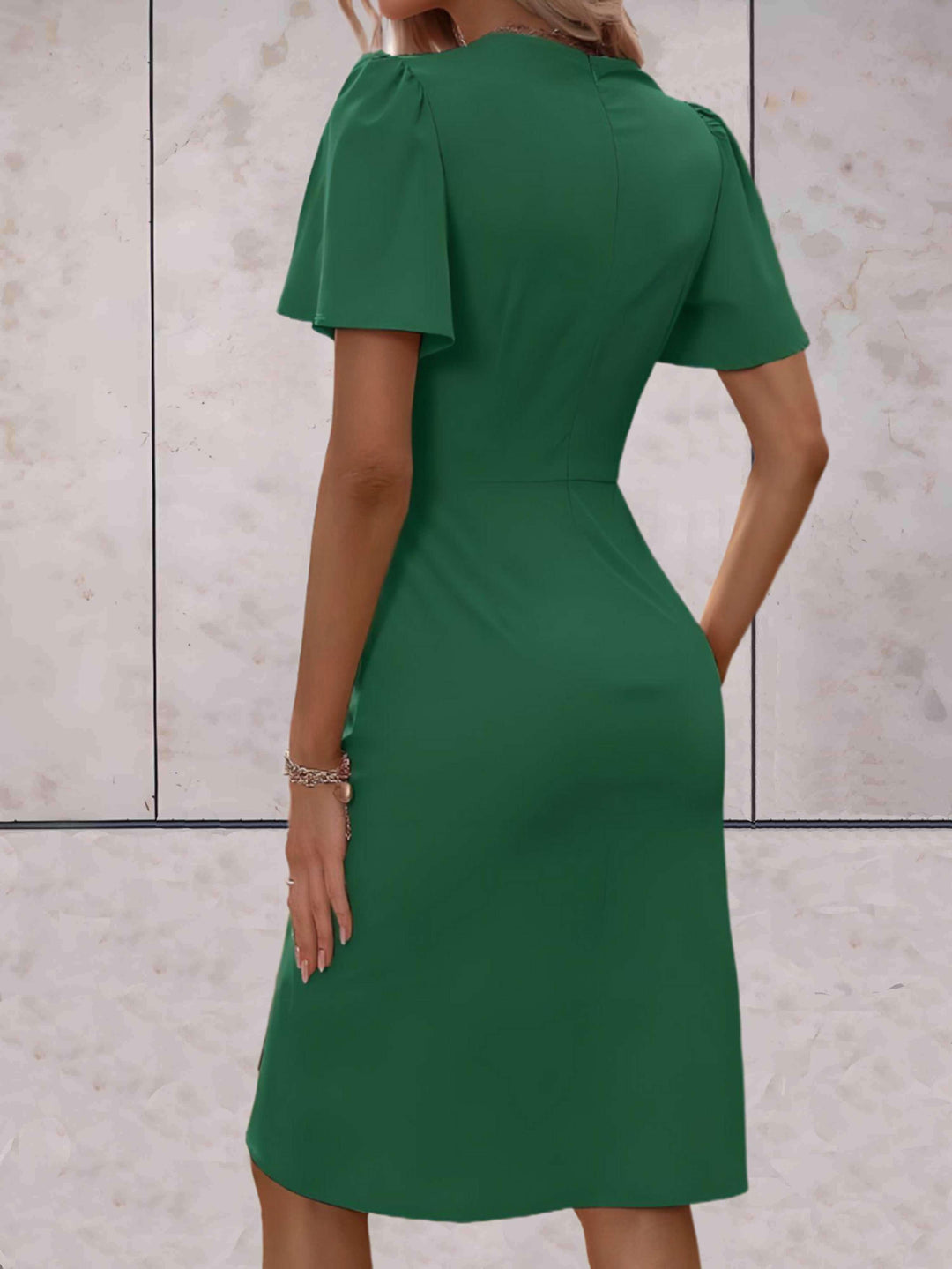 Harriet - Elegant Women's Summer Midi Dress with Wrap V Neck and Flutter Sleeves