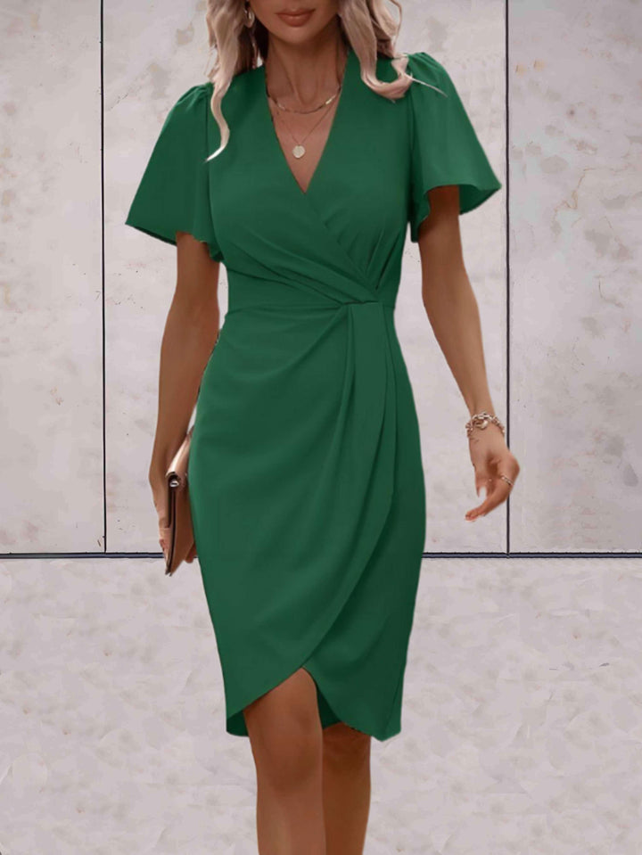 Harriet - Elegant Women's Summer Midi Dress with Wrap V Neck and Flutter Sleeves