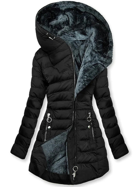 Harriet - Women's Winter Coat Padded Fleece Lined with Hood and Zip