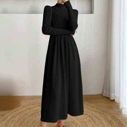 Harriet - Women's knitted long sleeve a line midi dress with high neck