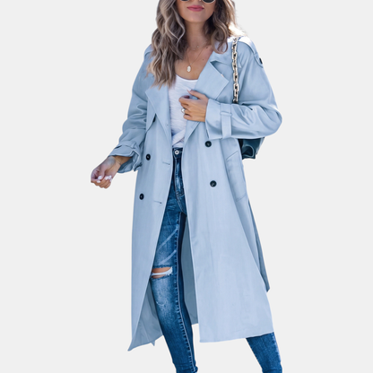 Harriet - Women's long waterproof trench coat with double breasted front