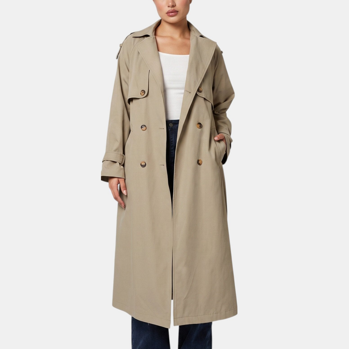 Harriet - Women's long waterproof trench coat with double breasted front