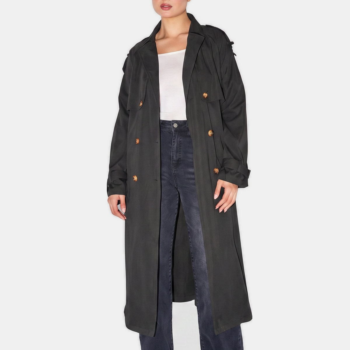 Harriet - Women's long waterproof trench coat with double breasted front