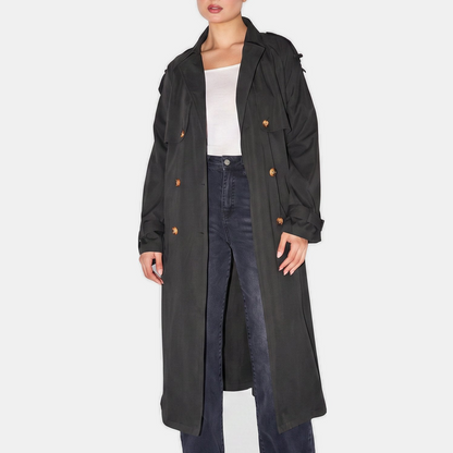 Harriet - Women's long waterproof trench coat with double breasted front