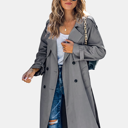 Harriet - Women's long waterproof trench coat with double breasted front