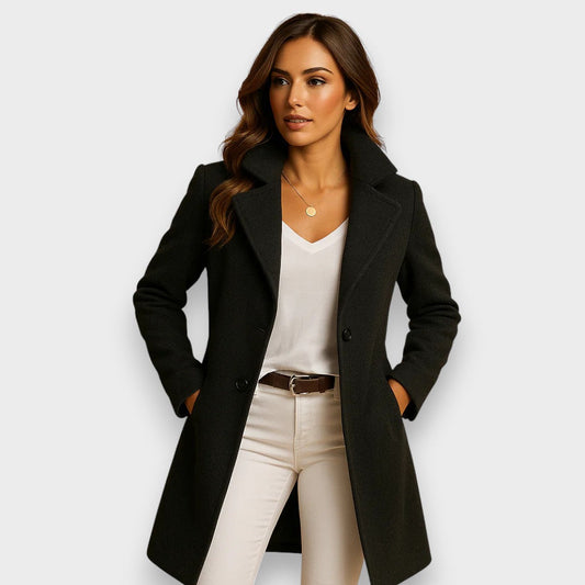 Harriet - Women's long winter coat with tailored fit and button front